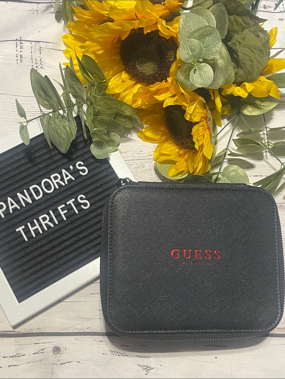 GUESS Black Jewelry Travel Case with Red Logo